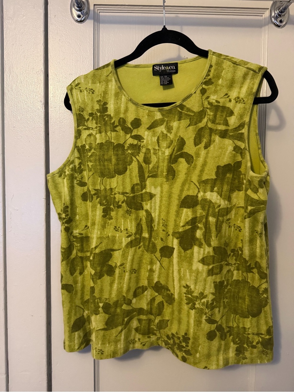 Style & Co. Sleeveless Floral Burnout Tank - Yellow Green